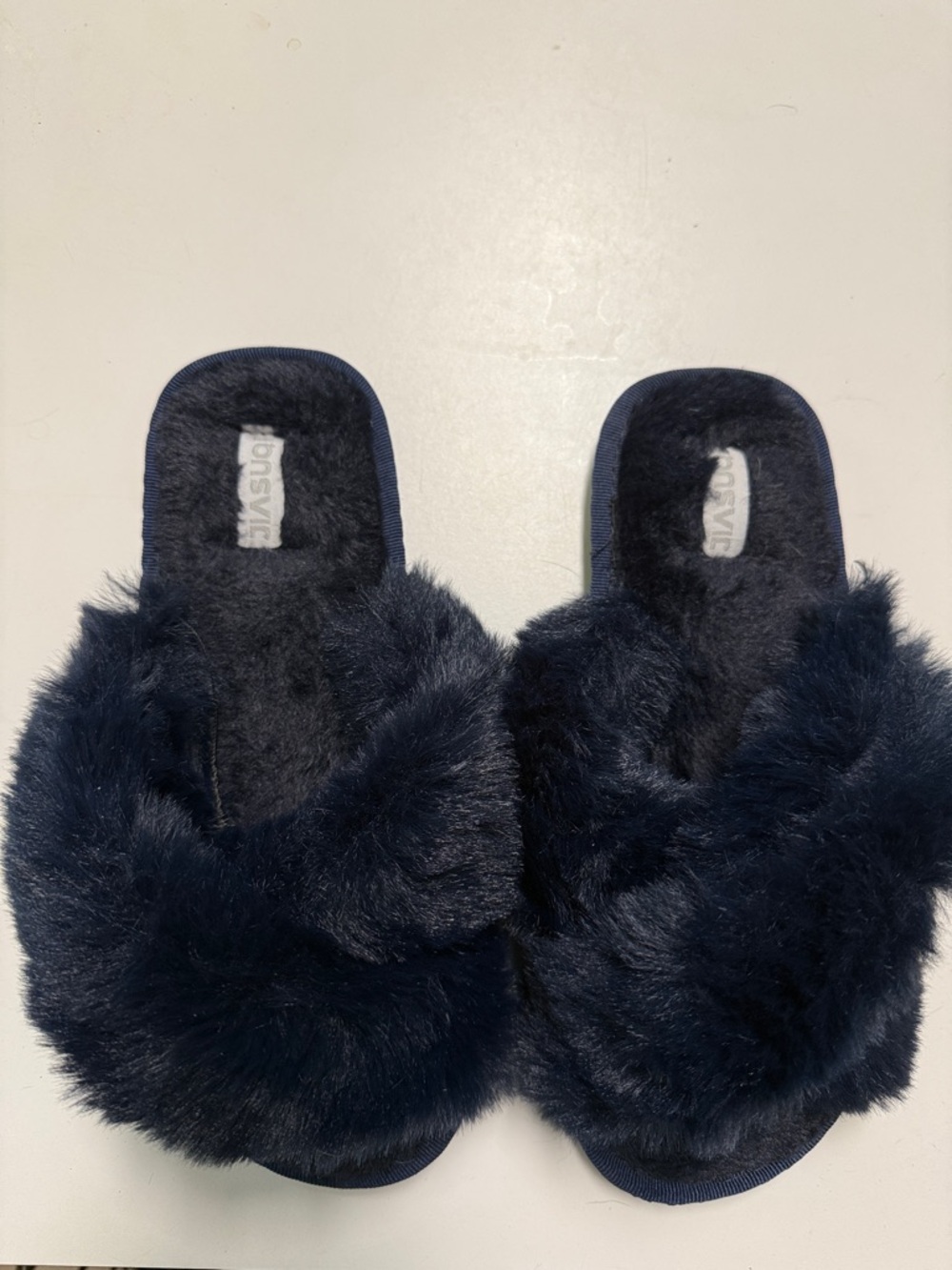 Plush Faux Fur Slide Slippers - Navy